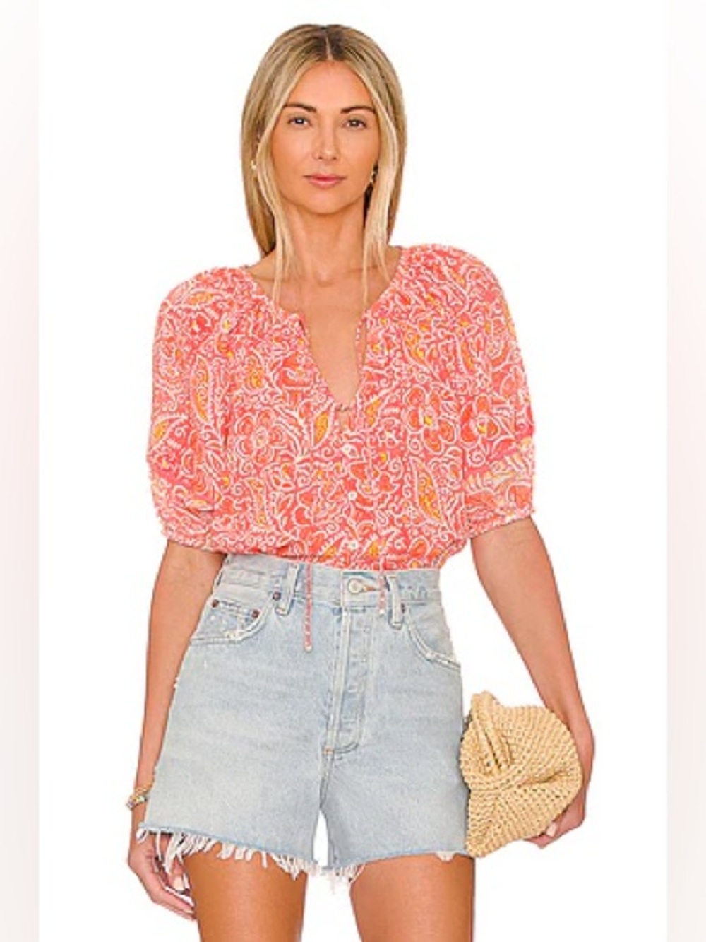 Cleobella Layla Blouse in Blossom Block Print